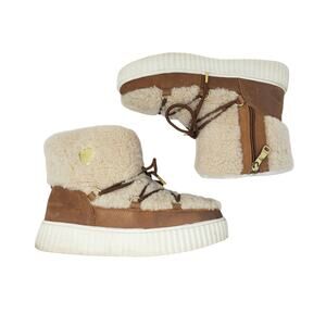 Pajar Canada Ceria Snow Shearling Leather Platform Boots White Brown US 9-9.5